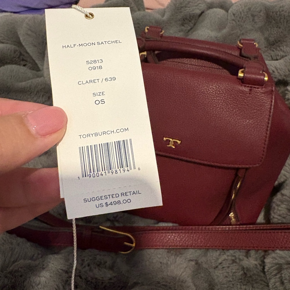 Tory Burch Burgundy Half-Moon Satchel in  color Claret